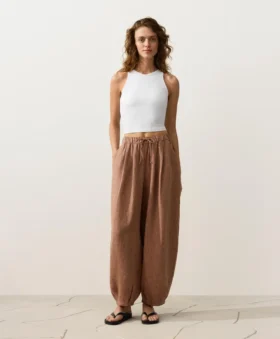 Pantalones bombachos a rayas 100 % lino