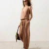 Pantalones bombachos a rayas 100 % lino