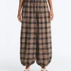 Pantalones bombachos de mezcla de algodón con estampado de cuadros Pantalones bombachos de mezcla de algodón con estampado de cuadros