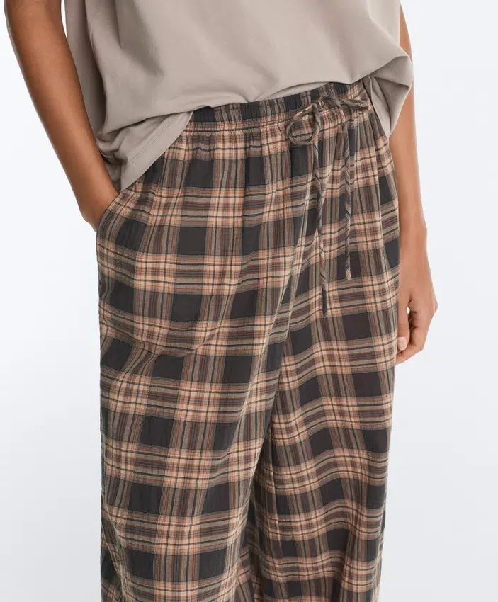 Pantalones bombachos de mezcla de algodón con estampado de cuadros Pantalones bombachos de mezcla de algodón con estampado de cuadros