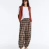 Pantalones bombachos de mezcla de algodón con estampado de cuadros Pantalones bombachos de mezcla de algodón con estampado de cuadros