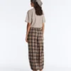 Pantalones bombachos de mezcla de algodón con estampado de cuadros Pantalones bombachos de mezcla de algodón con estampado de cuadros