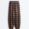 Pantalones bombachos de mezcla de algodón con estampado de cuadros Pantalones bombachos de mezcla de algodón con estampado de cuadros