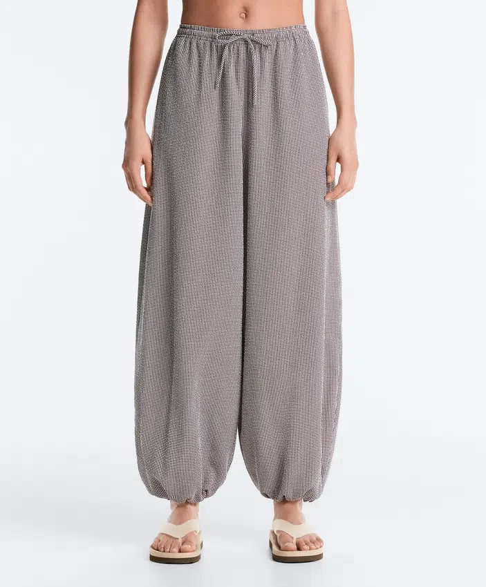 Pantalones bombachos largos de mezcla de lyocell con estampado de cuadros vichy Pantalones bombachos largos de mezcla de lyocell con estampado de cuadros vichy