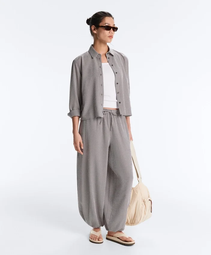 Pantalones bombachos largos de mezcla de lyocell con estampado de cuadros vichy Pantalones bombachos largos de mezcla de lyocell con estampado de cuadros vichy