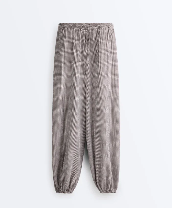 Pantalones bombachos largos de mezcla de lyocell con estampado de cuadros vichy Pantalones bombachos largos de mezcla de lyocell con estampado de cuadros vichy