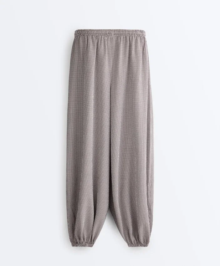 Pantalones bombachos largos de mezcla de lyocell con estampado de cuadros vichy Pantalones bombachos largos de mezcla de lyocell con estampado de cuadros vichy