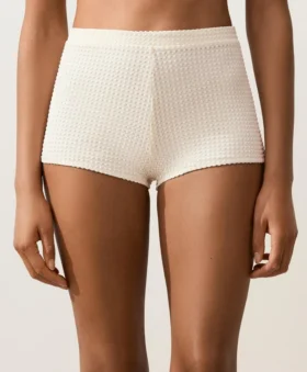 Pantalones cortos de bikini de cintura alta de croché con textura de burbujas