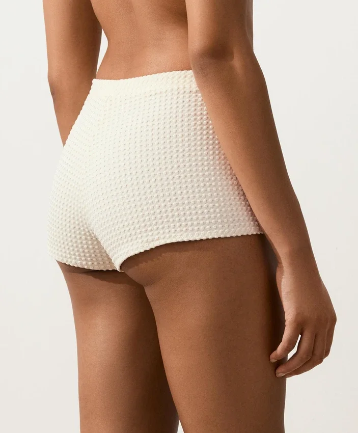 Pantalones cortos de bikini de cintura alta de croché con textura de burbujas Pantalones cortos de bikini de cintura alta de croché con textura de burbujas