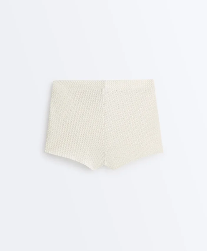 Pantalones cortos de bikini de cintura alta de croché con textura de burbujas Pantalones cortos de bikini de cintura alta de croché con textura de burbujas