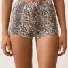 Pantalones cortos de bikini de talle alto con estampado de serpiente Pantalones cortos de bikini de talle alto con estampado de serpiente