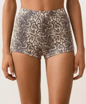 Pantalones cortos de bikini de talle alto con estampado de serpiente