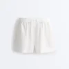 Pantalones cortos de talle medio 100 % lino