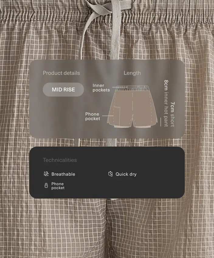 Pantalones cortos técnicos 2 en 1 a cuadros de talle medio Pantalones cortos técnicos 2 en 1 a cuadros de talle medio
