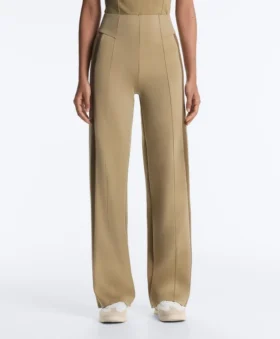 Pantalones de corte recto con efecto neopreno, cintura alta y ribete