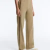 Pantalones de corte recto con efecto neopreno, cintura alta y ribete