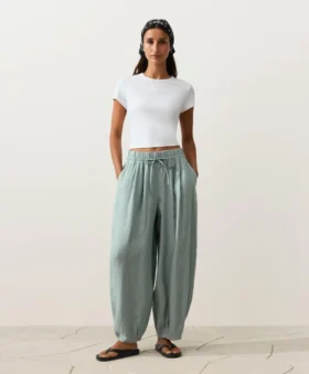 Pantalones de estilo globo 100 % lino