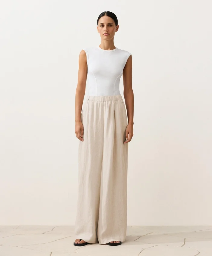 Pantalones de pierna ancha 100 % lino Pantalones de pierna ancha 100 % lino