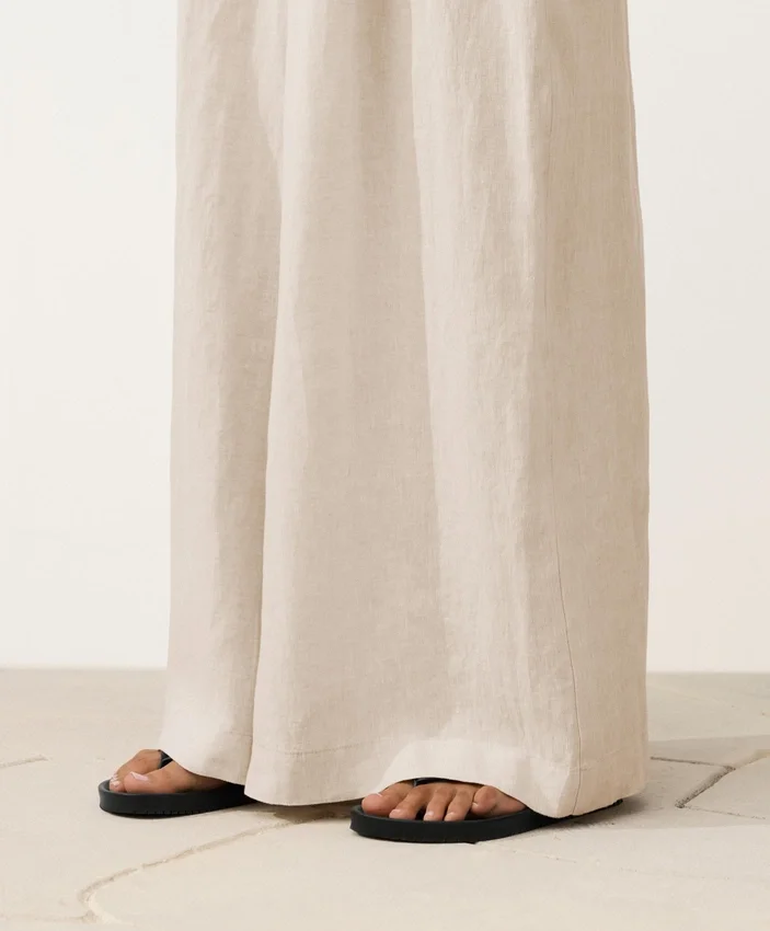 Pantalones de pierna ancha 100 % lino Pantalones de pierna ancha 100 % lino