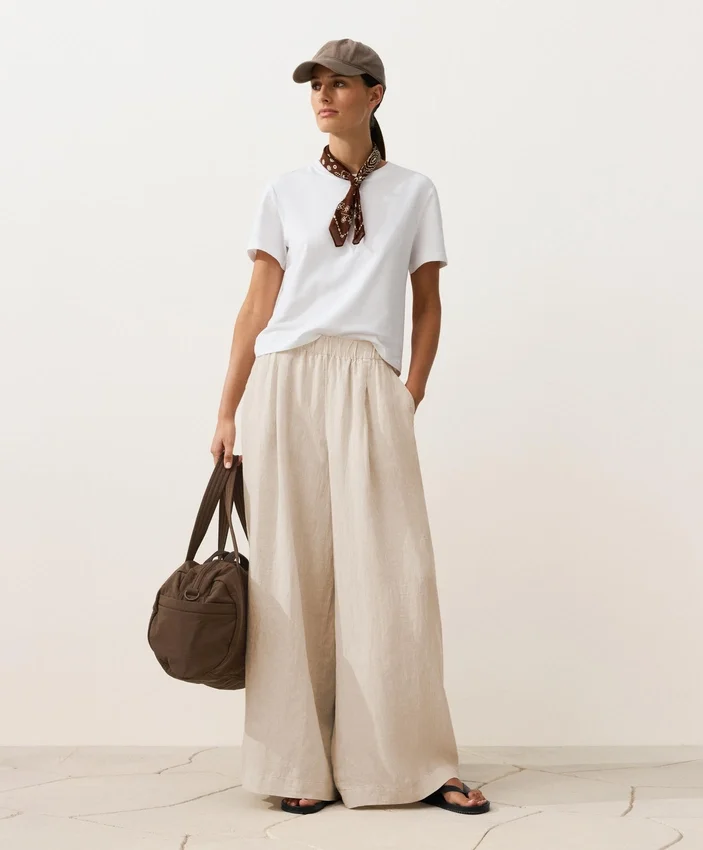 Pantalones de pierna ancha 100 % lino Pantalones de pierna ancha 100 % lino
