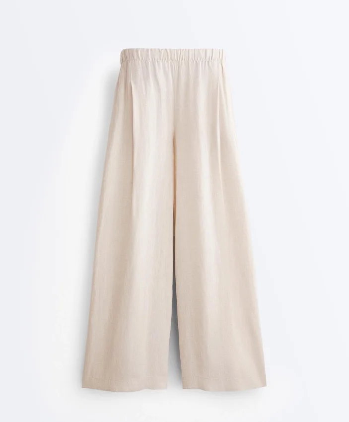 Pantalones de pierna ancha 100 % lino Pantalones de pierna ancha 100 % lino