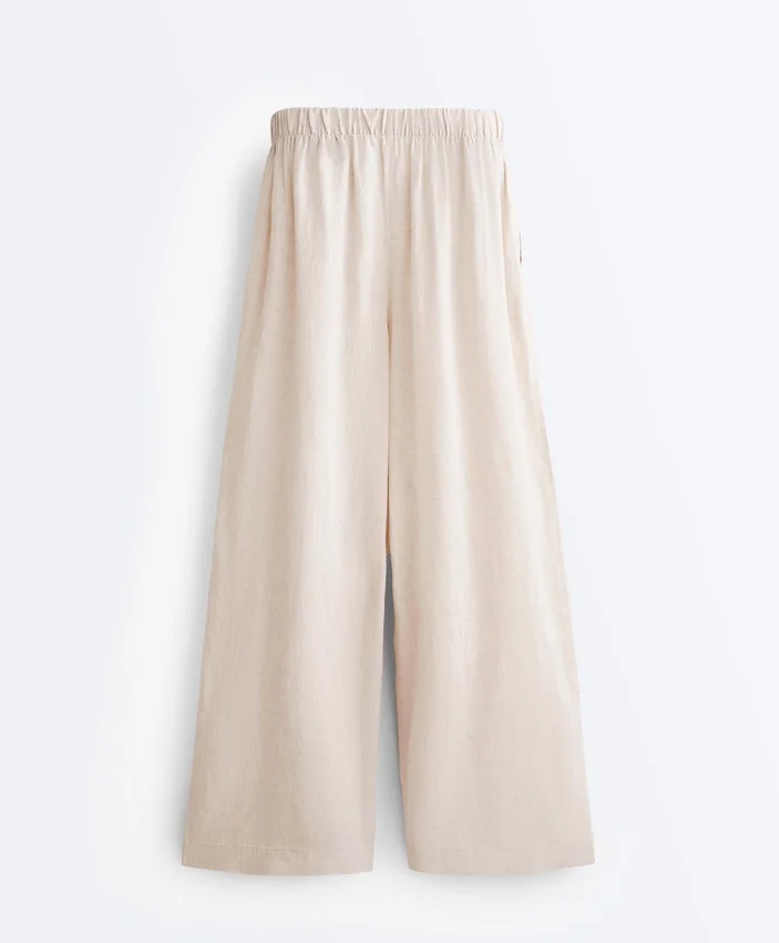 Pantalones de pierna ancha 100 % lino Pantalones de pierna ancha 100 % lino