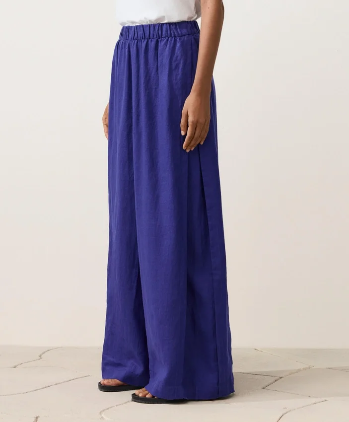 Pantalones de pierna ancha 100 % lino con pliegue lateral Pantalones de pierna ancha 100 % lino con pliegue lateral