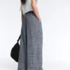Pantalones de pierna ancha a cuadros de mezcla de algodón Pantalones de pierna ancha a cuadros de mezcla de algodón