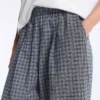 Pantalones de pierna ancha a cuadros de mezcla de algodón Pantalones de pierna ancha a cuadros de mezcla de algodón