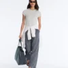 Pantalones de pierna ancha a cuadros de mezcla de algodón Pantalones de pierna ancha a cuadros de mezcla de algodón