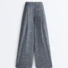 Pantalones de pierna ancha a cuadros de mezcla de algodón Pantalones de pierna ancha a cuadros de mezcla de algodón