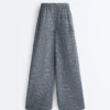 Pantalones de pierna ancha a cuadros de mezcla de algodón Pantalones de pierna ancha a cuadros de mezcla de algodón
