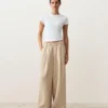 Pantalones de pierna ancha a rayas 100 % lino Pantalones de pierna ancha a rayas 100 % lino