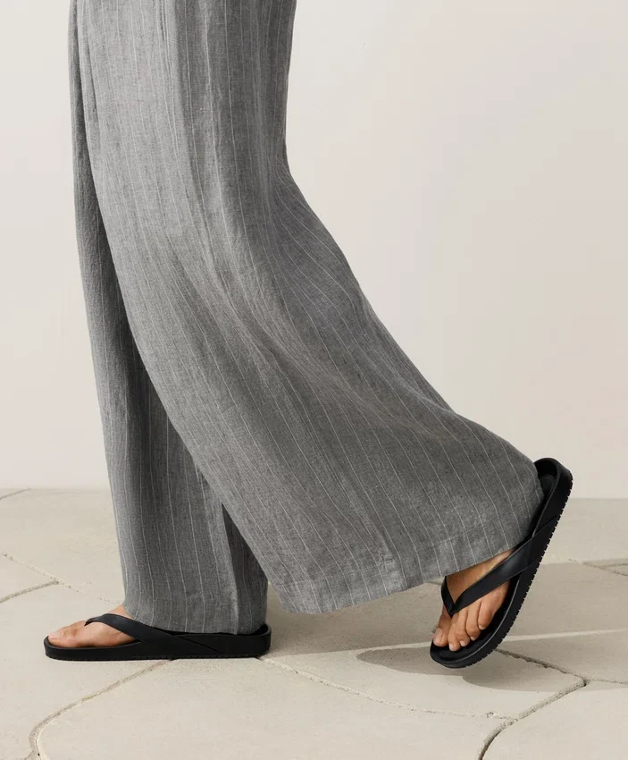 Pantalones de pierna ancha a rayas 100 % lino Pantalones de pierna ancha a rayas 100 % lino