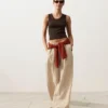 Pantalones de pierna ancha a rayas 100 % lino Pantalones de pierna ancha a rayas 100 % lino