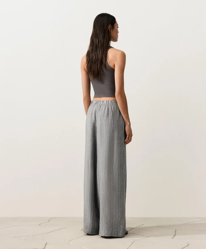 Pantalones de pierna ancha a rayas 100 % lino Pantalones de pierna ancha a rayas 100 % lino