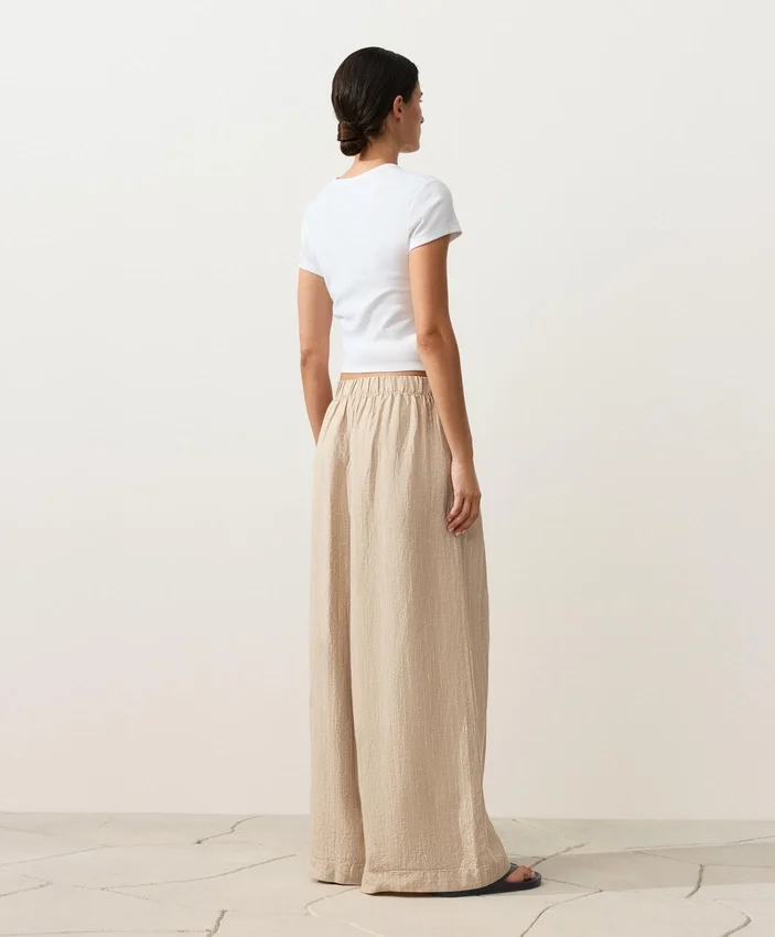 Pantalones de pierna ancha a rayas 100 % lino Pantalones de pierna ancha a rayas 100 % lino