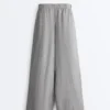 Pantalones de pierna ancha a rayas 100 % lino Pantalones de pierna ancha a rayas 100 % lino