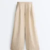 Pantalones de pierna ancha a rayas 100 % lino Pantalones de pierna ancha a rayas 100 % lino