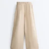 Pantalones de pierna ancha a rayas 100 % lino Pantalones de pierna ancha a rayas 100 % lino