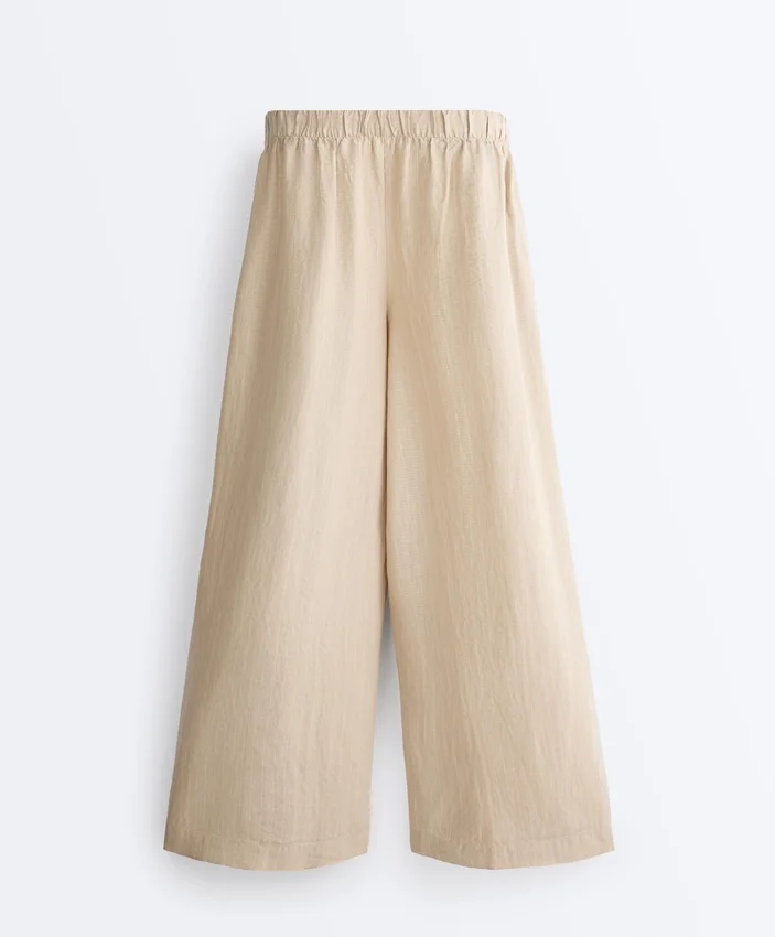 Pantalones de pierna ancha a rayas 100 % lino Pantalones de pierna ancha a rayas 100 % lino