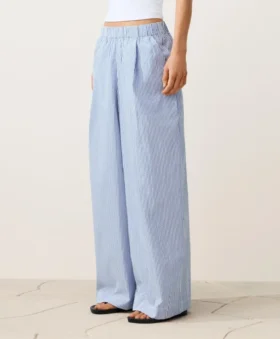 Pantalones de pierna ancha a rayas de mezcla de algodón
