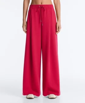 Pantalones de pierna ancha con pliegues de piqué y algodón Pantalones de pierna ancha con pliegues de piqué y algodón