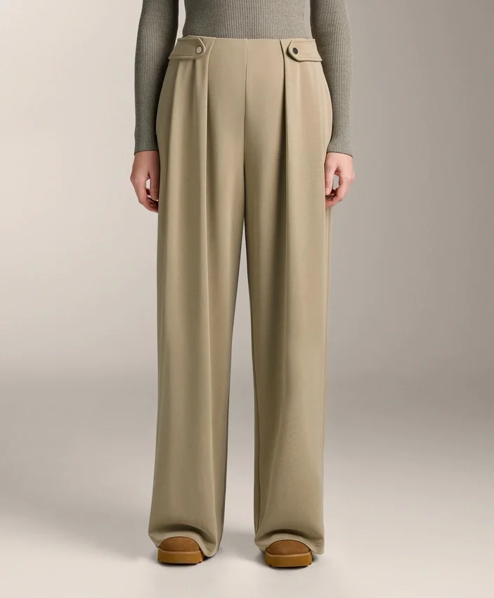 Pantalones de pierna ancha de modal Soft Touch con detalle de pliegues en la cintura Pantalones de pierna ancha de modal Soft Touch con detalle de pliegues en la cintura