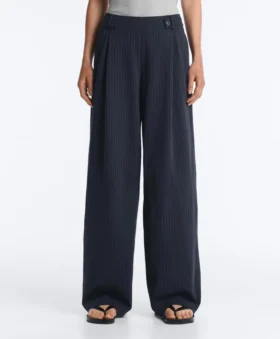 Pantalones de pierna ancha de piqué de algodón a rayas