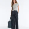 Pantalones de pierna ancha de piqué de algodón a rayas