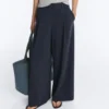 Pantalones de pierna ancha de piqué de algodón a rayas