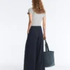 Pantalones de pierna ancha de piqué de algodón a rayas
