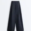 Pantalones de pierna ancha de piqué de algodón a rayas