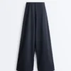 Pantalones de pierna ancha de piqué de algodón a rayas